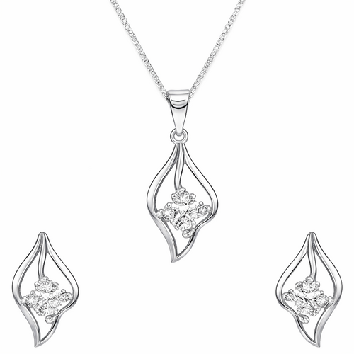 Silver Leaf Diamond Jewelry Set